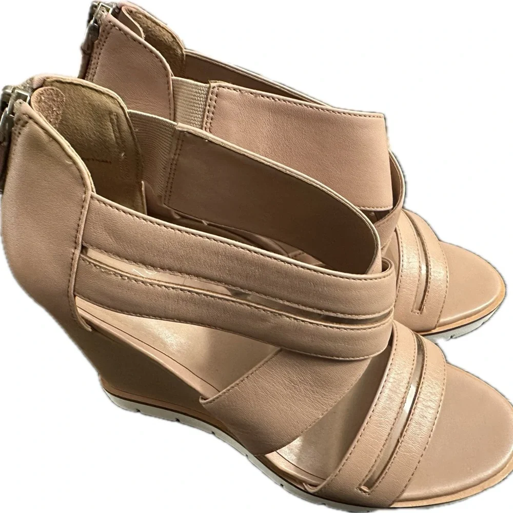 Paolo Tan Asymmetrical Strap Wedges